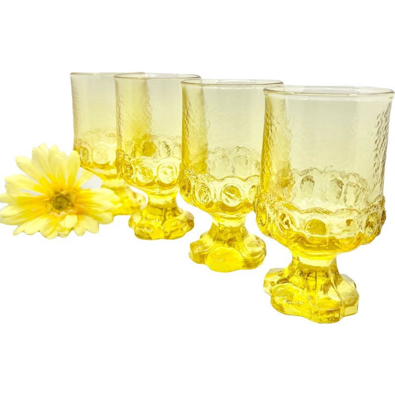 Thumbnail: Vintage Set of 4 Tiffin Franciscan Madeira Cornsilk Yellow 8 Ounce Glasses