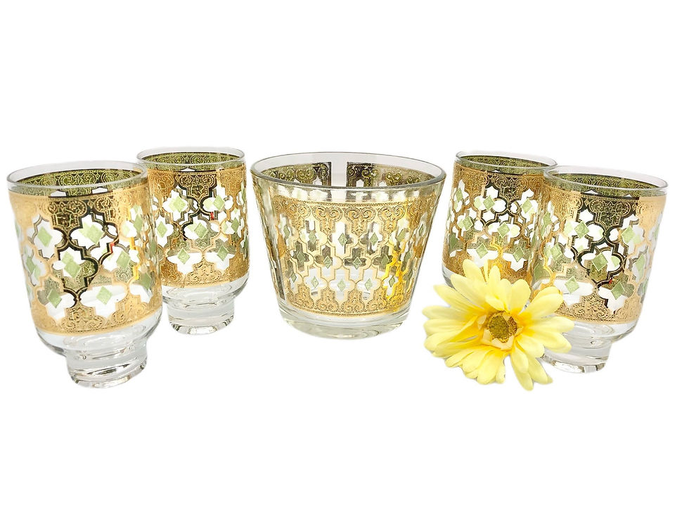 Thumbnail: Vintage Culver Valencia 22K Gold Ice Bucket and 4 Glasses / 1970's Culver