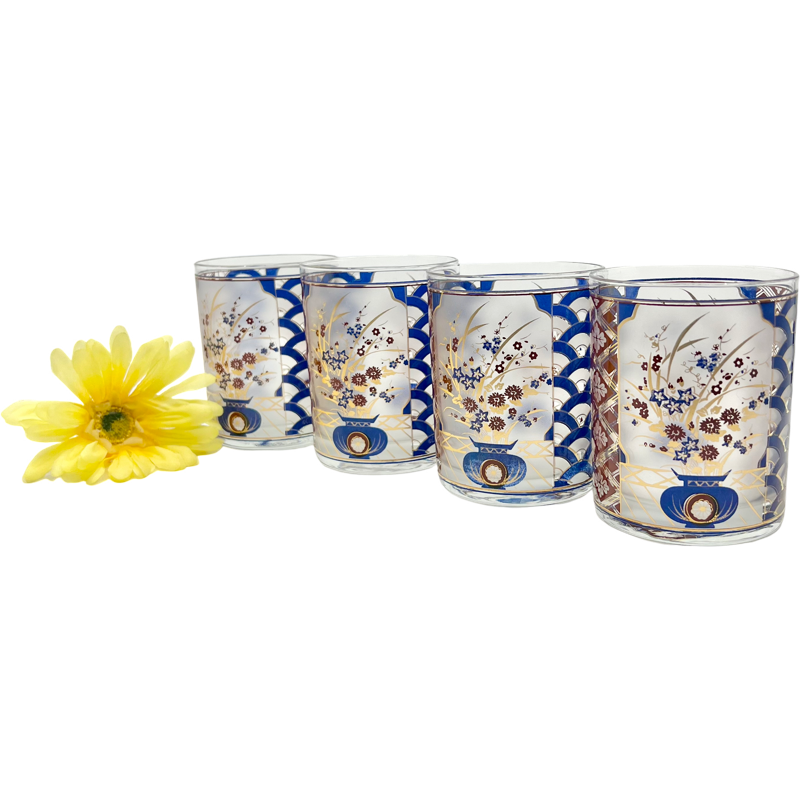 Thumbnail: Vintage Culver Signed 22K Gold Set of 4 “Imari” Old-Fashioned Glasses