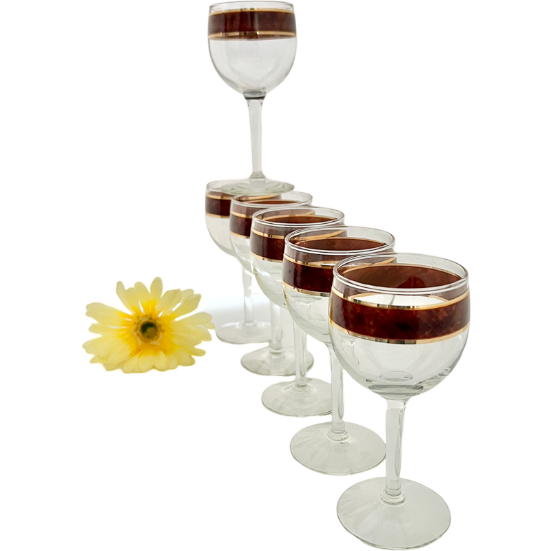 Thumbnail: Vintage Culver Tortoise Decanter and Wine Glasses with Rack
