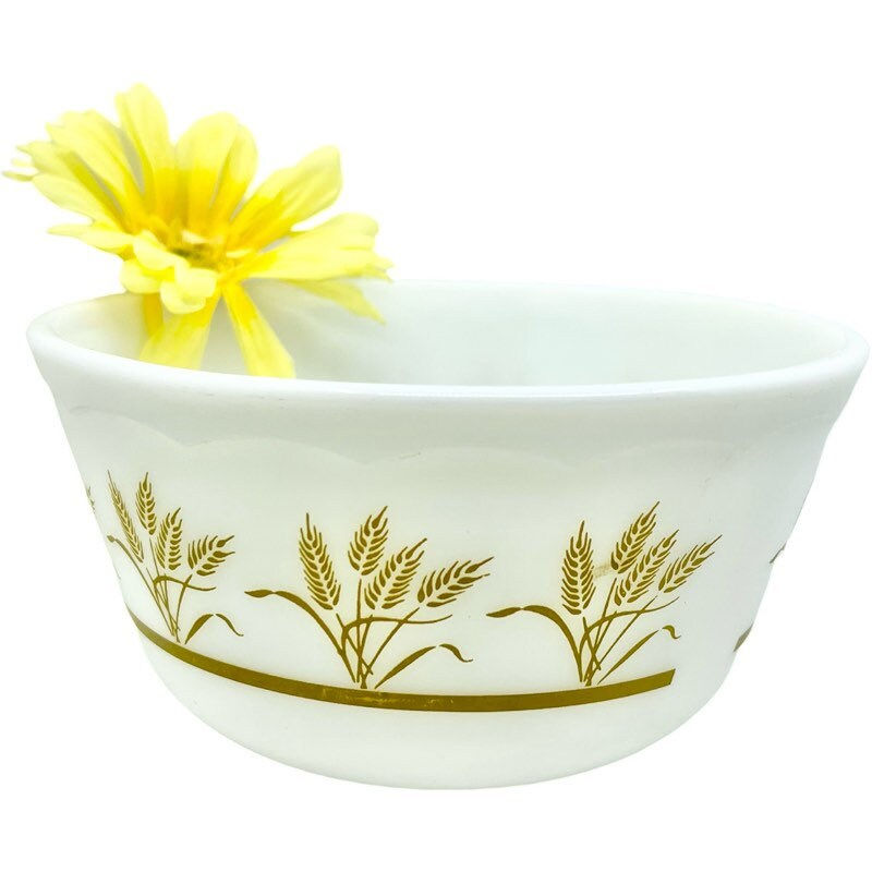 Thumbnail: Vintage Golden Wheat Hazel Atlas Milk Glass Mixing/ Serving Bowl / Mid-Century