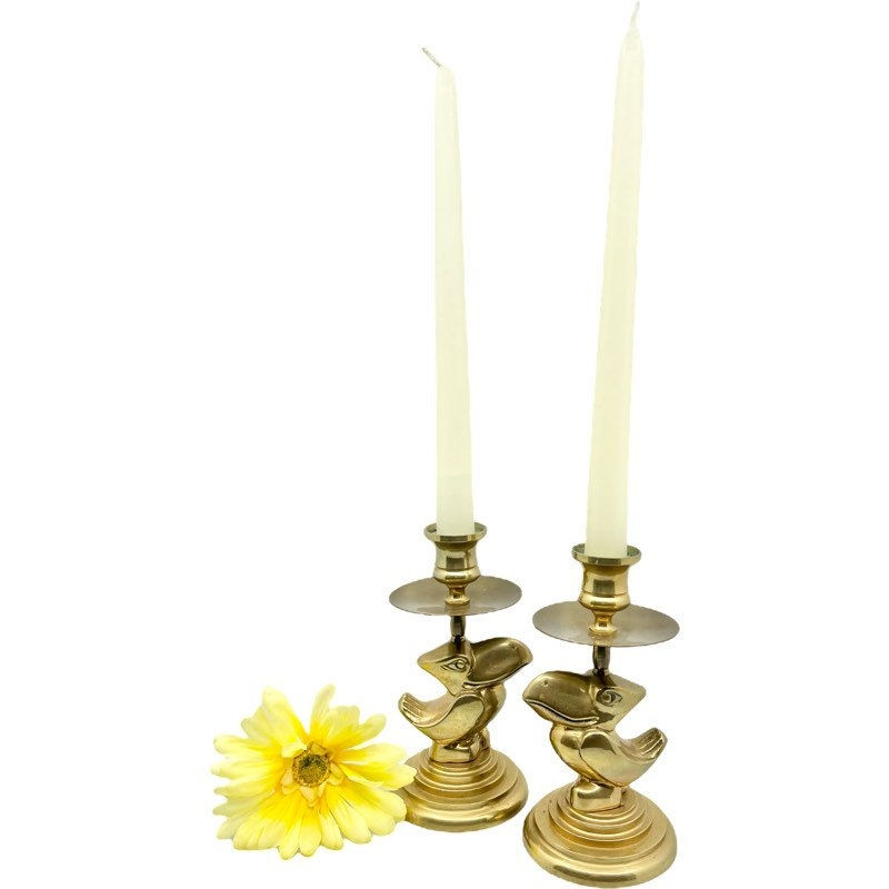 Thumbnail: RARE Vintage Solid Brass Pelican Candle Holders / Vintage Brass Candle Holders