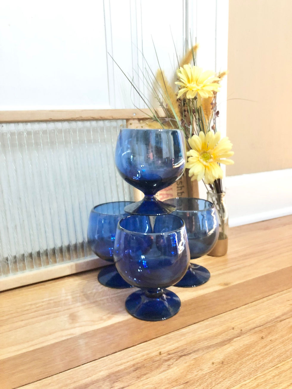 Thumbnail: Vintage SET of 4 Hand Blown Large Blue Margarita Glasses/Cobalt Margarita Glass