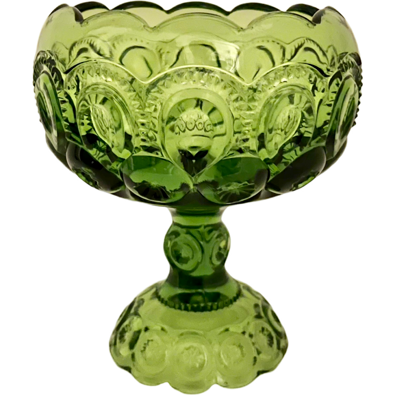 Thumbnail: Vintage L.E. Smith Green "Moon and Stars" Large Bowl/Compote / 1960’s L.E. Smith