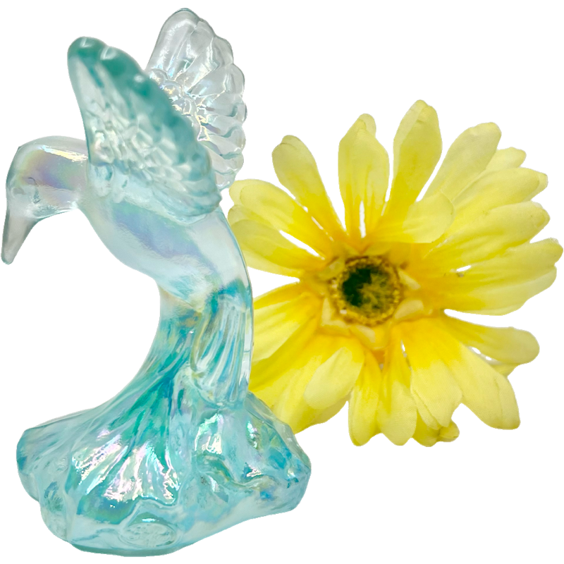 Thumbnail: Vintage Fenton Iridescent Blue Carnival Art Glass Hummingbird