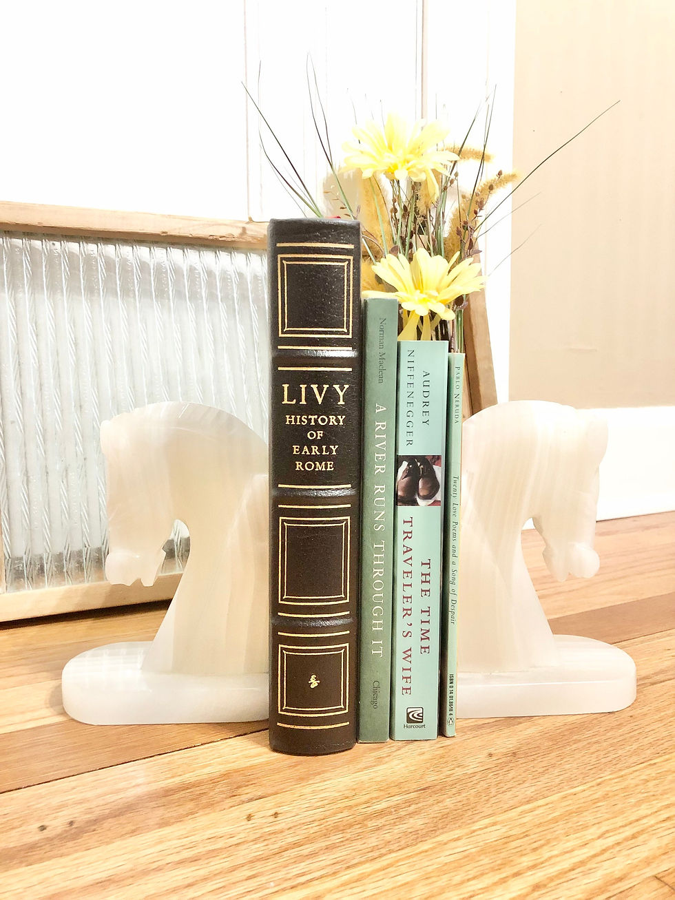 Thumbnail: Vintage Retro Boho Mid-Century Large 7" Pair of White Trojan Horse Head Bookends