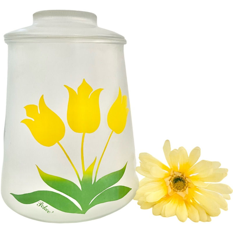 Thumbnail: Vintage Bartlett Collins Pokee Yellow Tulip Frosted Glass Cookie Jar/Canister