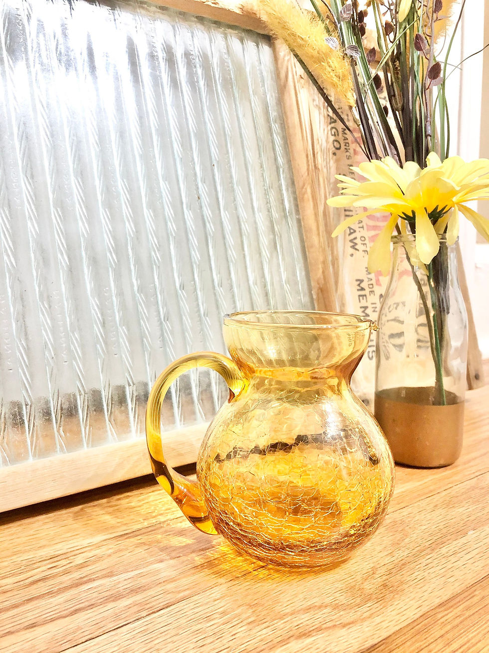 Thumbnail: Gorgeous Vintage Set of 2 Amber Glass Pitcher and Creamer / 1970's Amber Glass P