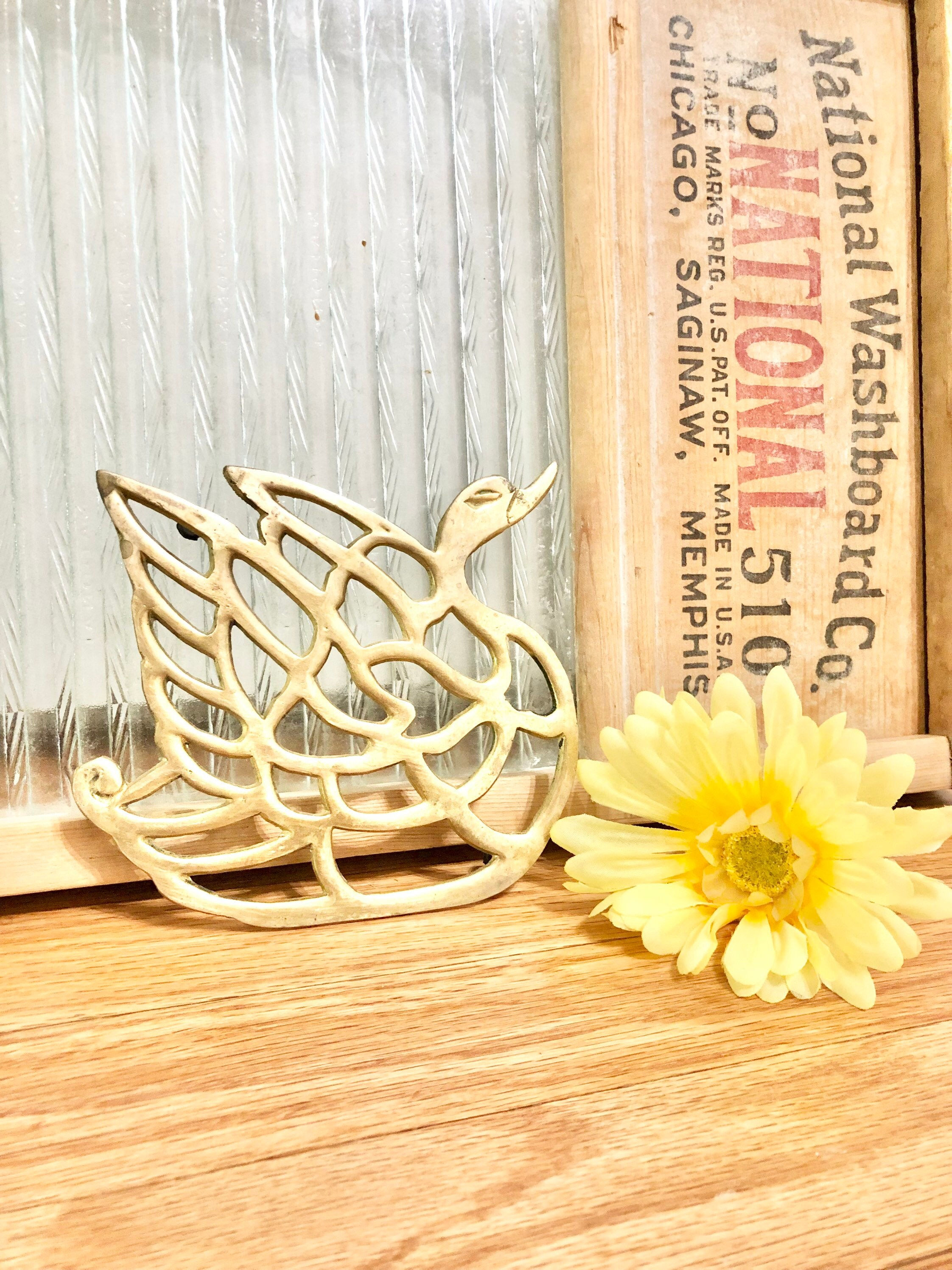 Vintage Solid Brass Swan Trivet / 1970's Brass Swan Trivet / Mid Century Trivet