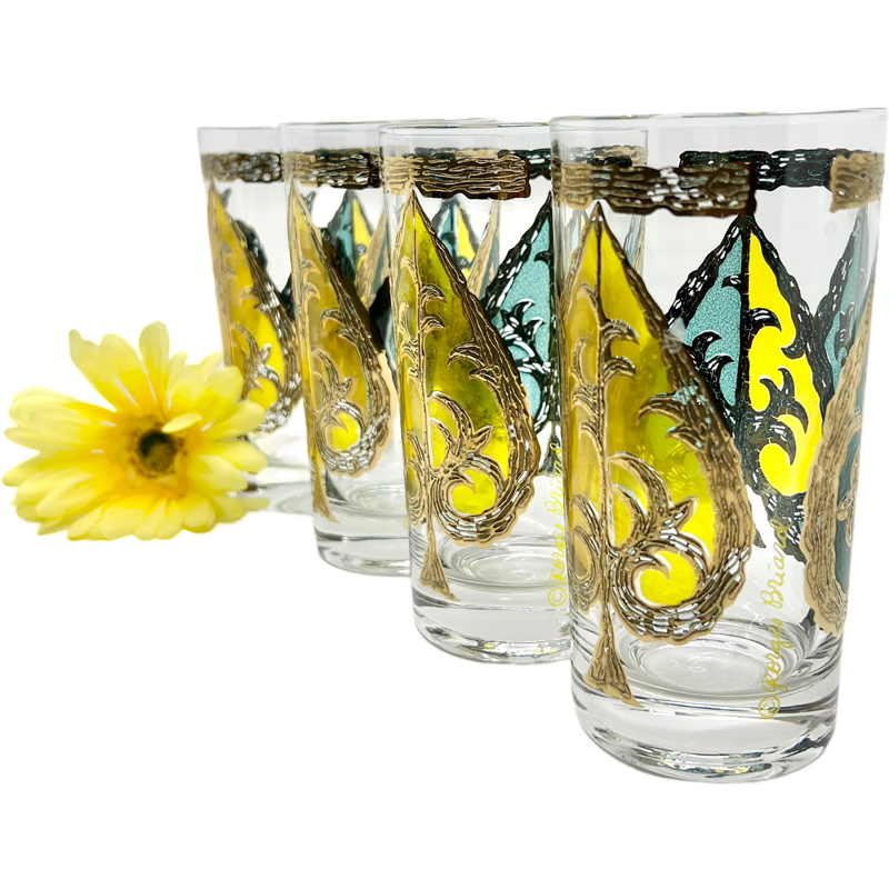 Thumbnail: Vintage 1960's Georges Briard SET of 4 Spades Glasses in 22K Gold