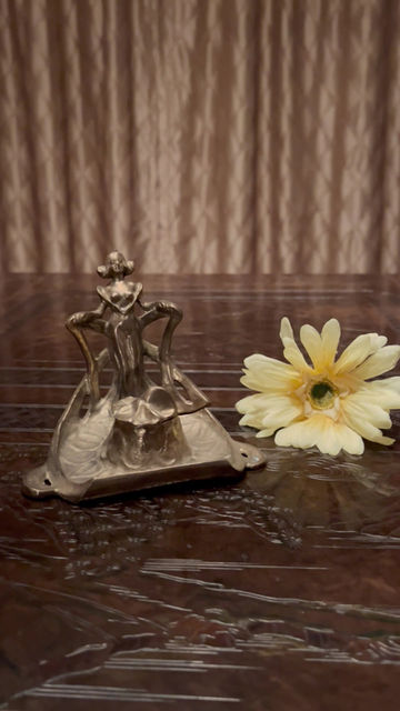 Thumbnail: Antique Brass Inkwell Stand / 1920's Art Deco Solid Brass Inkwell