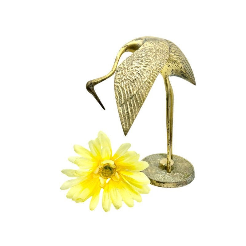 Thumbnail: Vintage Solid Brass Crane Figurine/Statue / 1960’s Solid Brass Crane by Leonard 