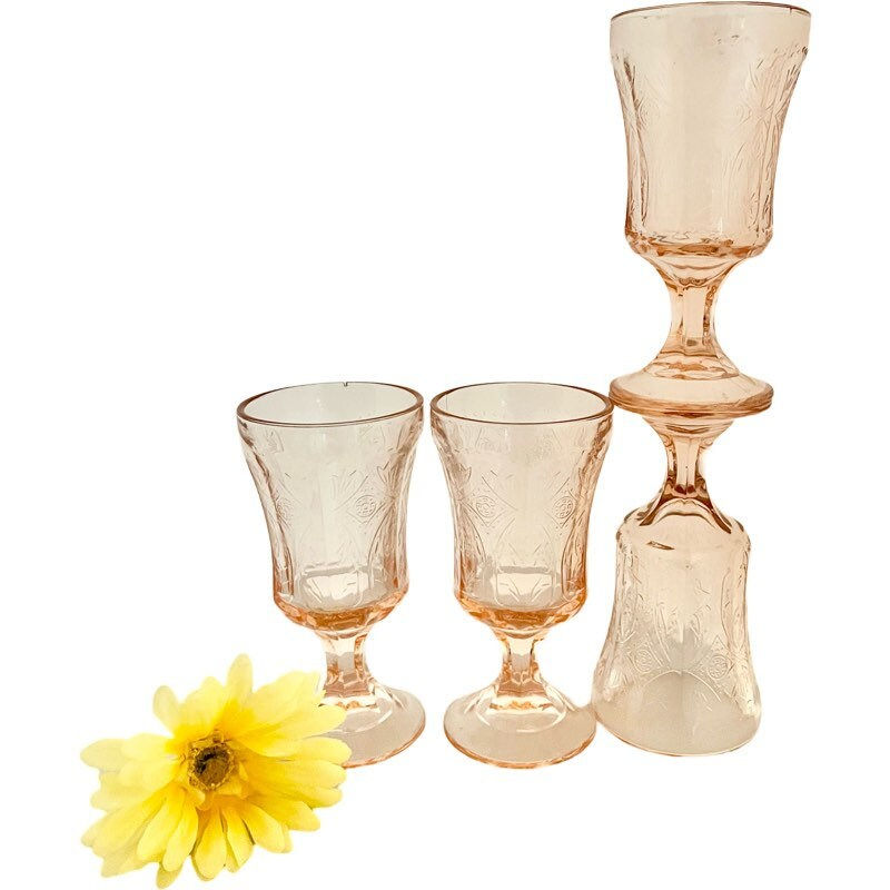Thumbnail: New Vintage Indiana Glass Company SET of 4 PINK Footed Madrid 12 Ounce Glasses