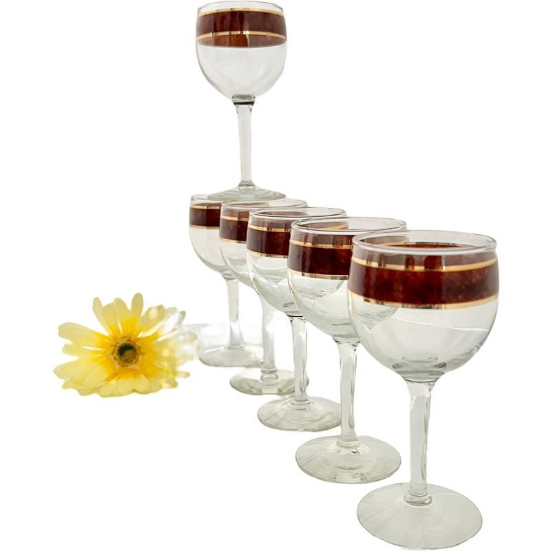 Thumbnail: Vintage Culver Tortoise Decanter and Wine Glasses with Rack