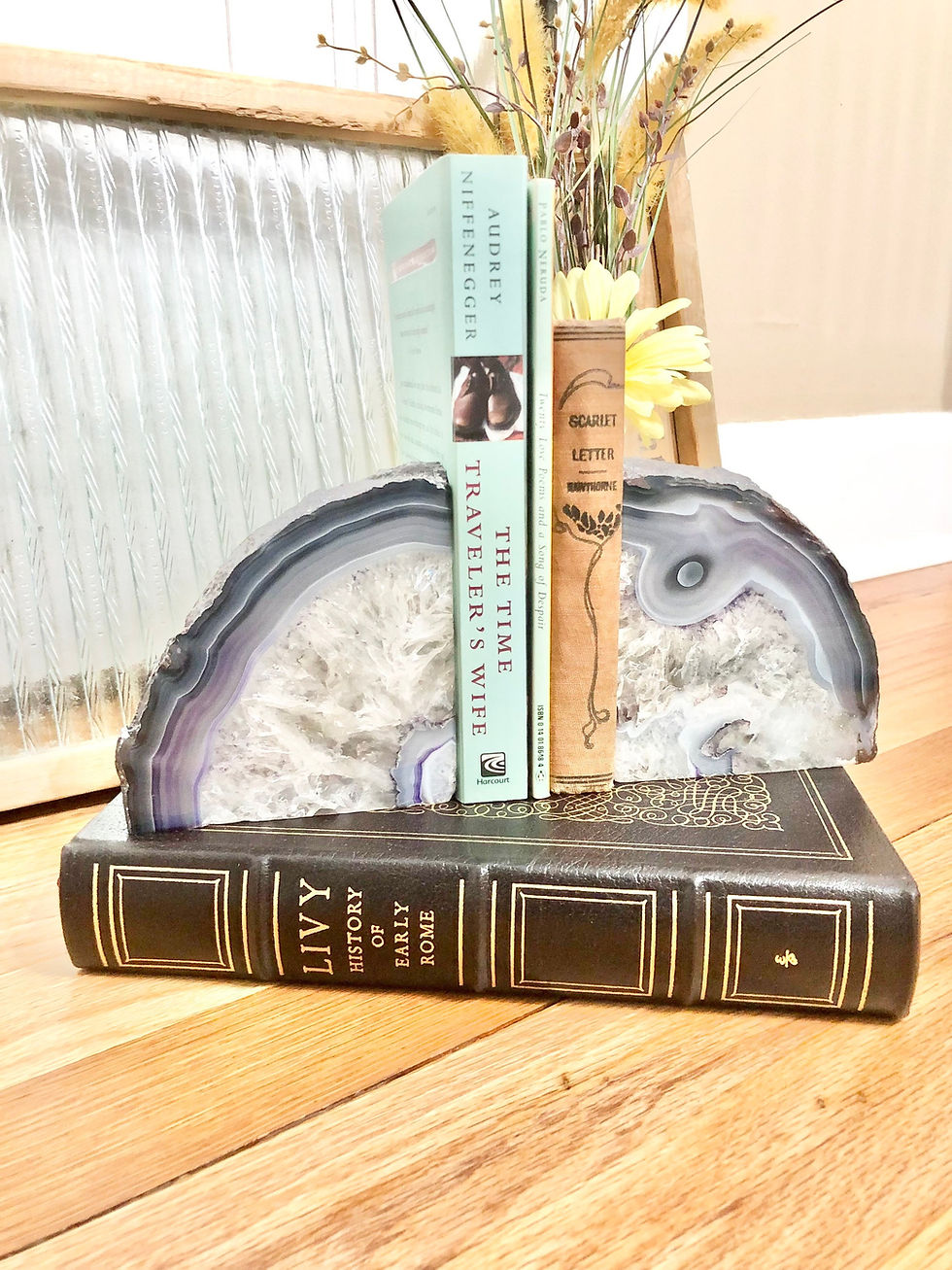 Thumbnail: Vintage Set of BEAUTIFUL Large Agate Geode Bookends / Solid Agate Geode Bookends