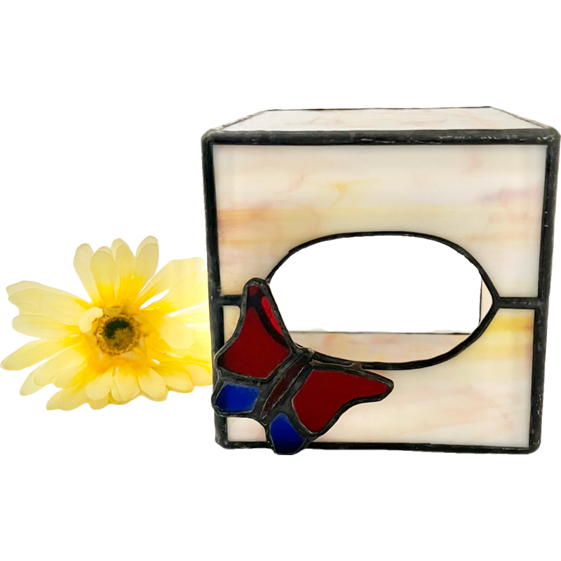 Thumbnail: Vintage Stain Glass Tissue Box Holder with Butterfly / Butterfly Tissue Box
