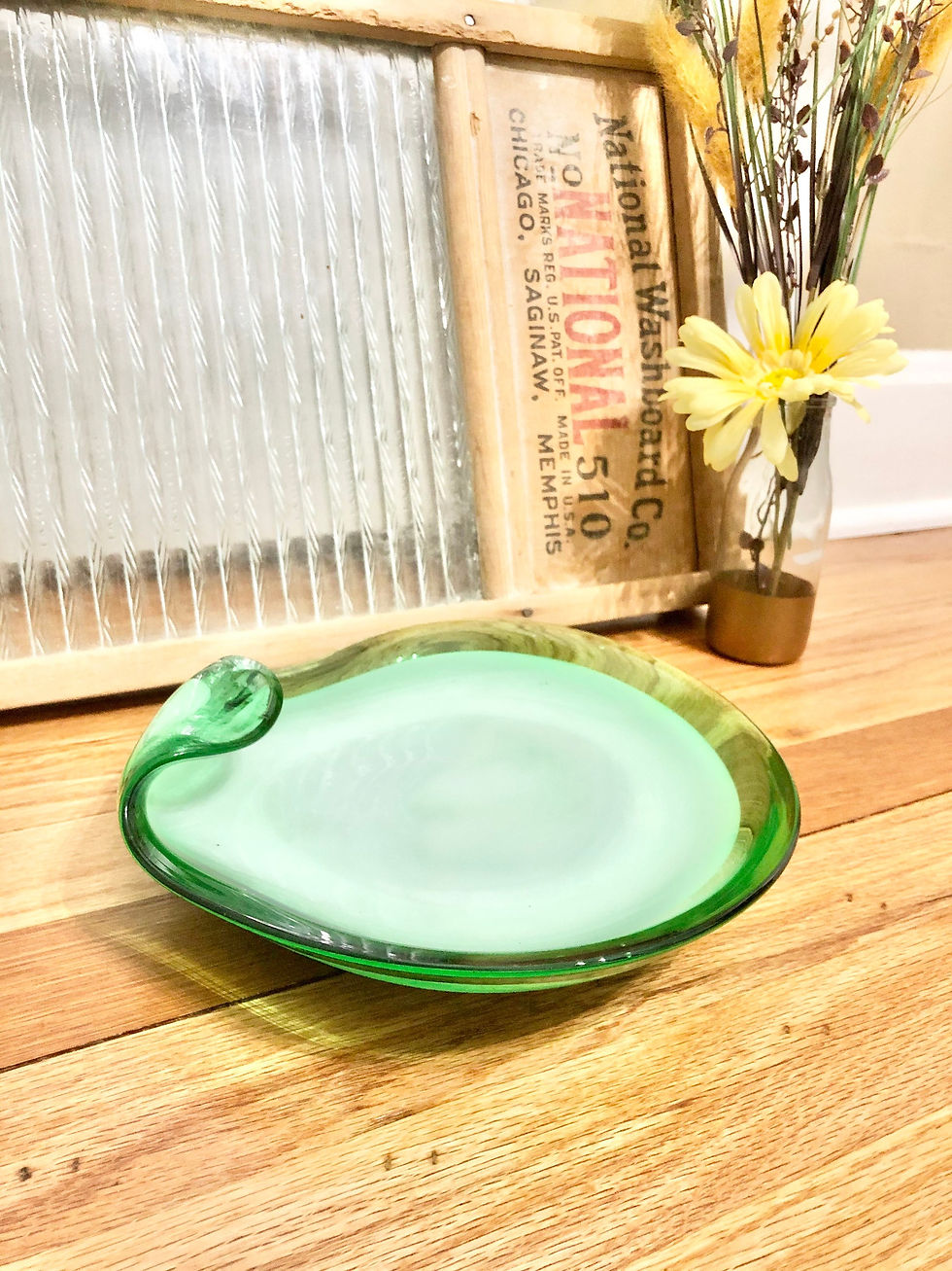 Thumbnail: Vintage Handblown Blue and Green Glass Ashtray/Trinket Tray / 1970's  Ashtray