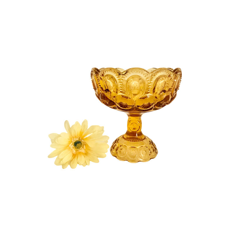 Vintage L.E. Smith Amber "Moon and Stars" Large Bowl/Compote / 1960’s L.E. Smith