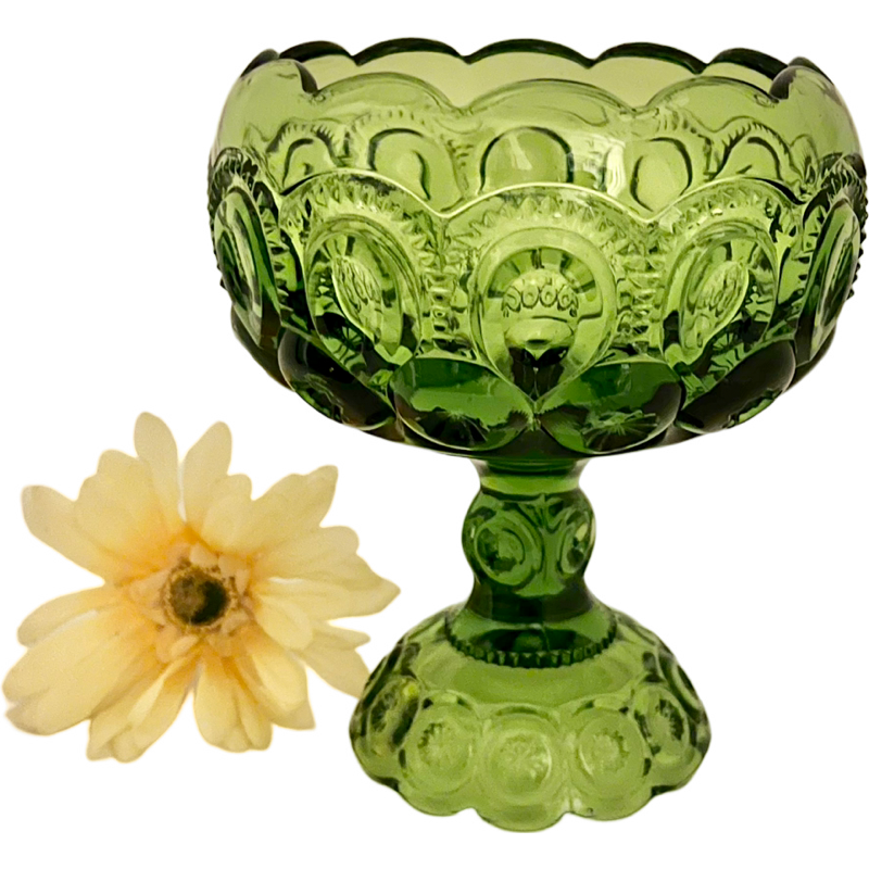 Thumbnail: Vintage L.E. Smith Green "Moon and Stars" Large Bowl/Compote / 1960’s L.E. Smith