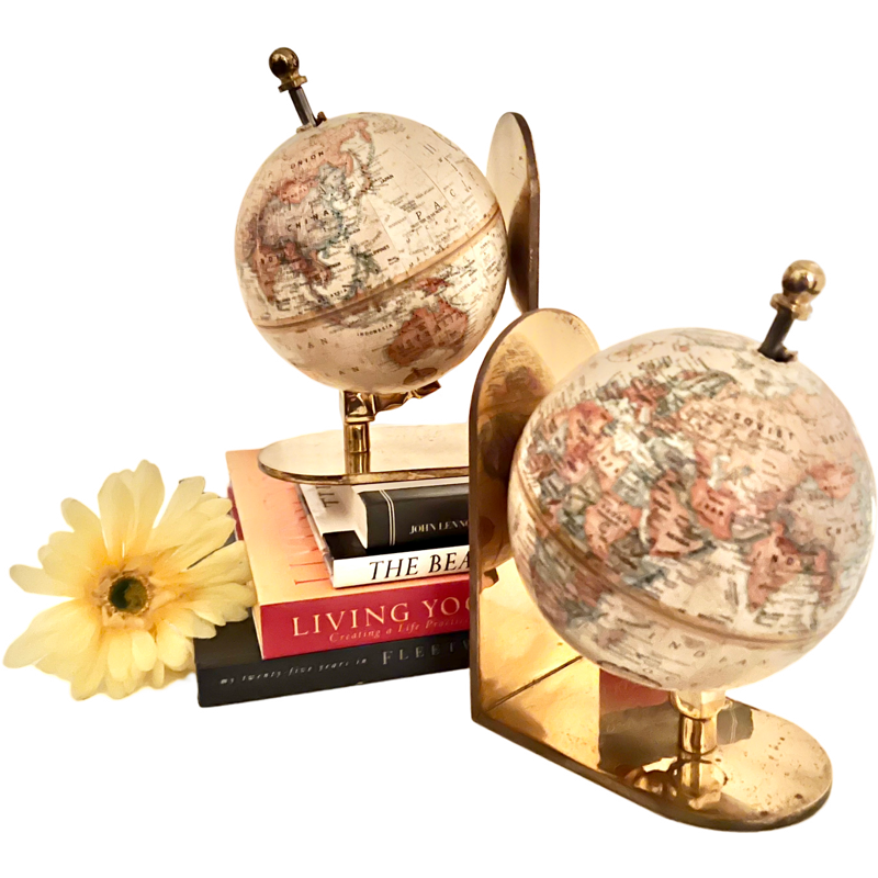 Thumbnail: Vintage Globe Brass Bookends / Replogle World Classic Globe Bookends