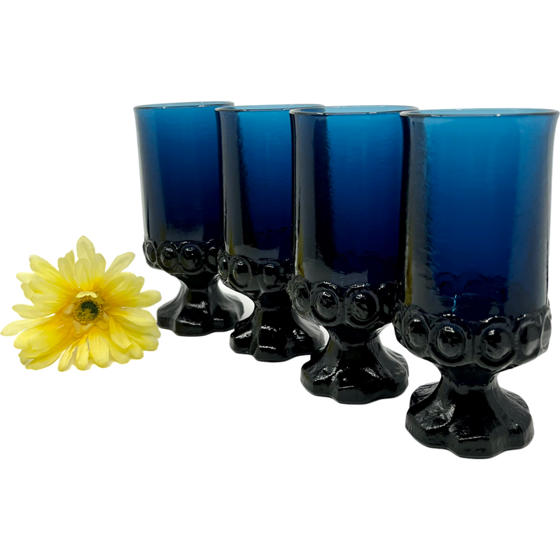 Thumbnail: RARE Vintage Tiffin Franciscan Madeira Blue Set of 4 Footed 10 Ounce Glasses