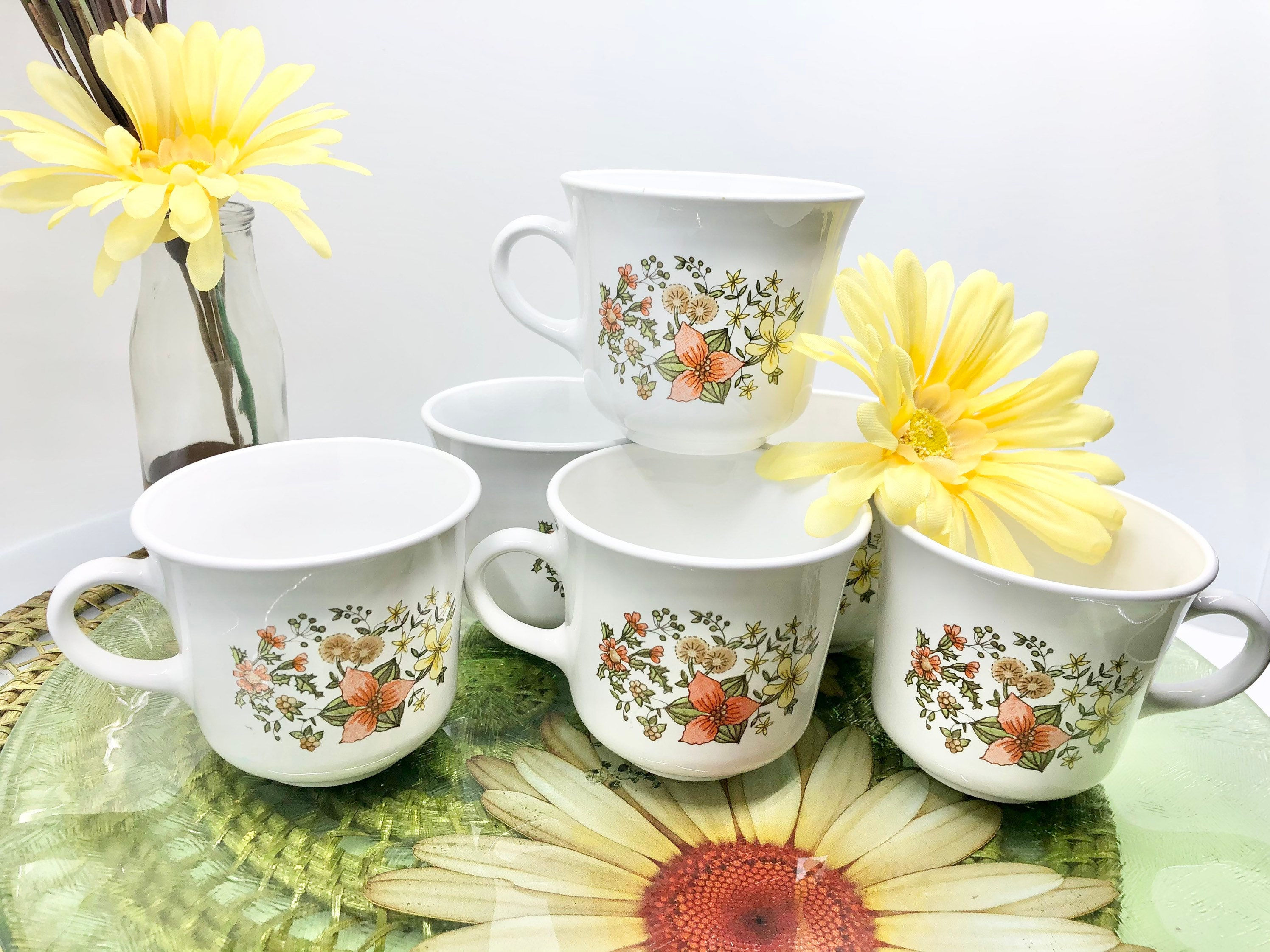 Vintage Corelle/Corning Indian Summer SET of 6 Coffee Cups/Mugs / Mid-Century Co