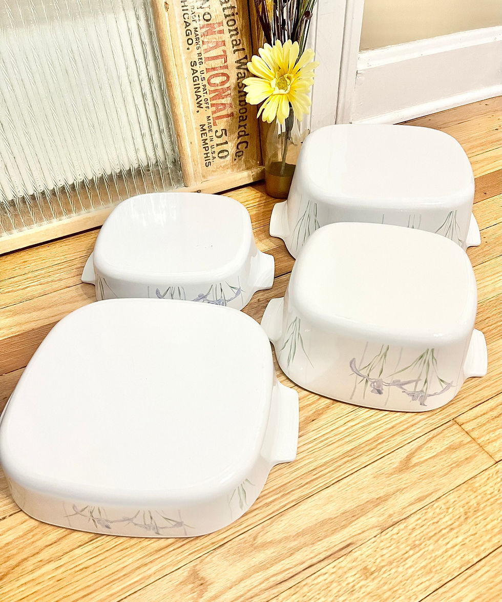 Thumbnail: Vintage Corning Ware Shadow Iris SET of 4 Casseroles with Glass Lids / 2 Qt, 2.5