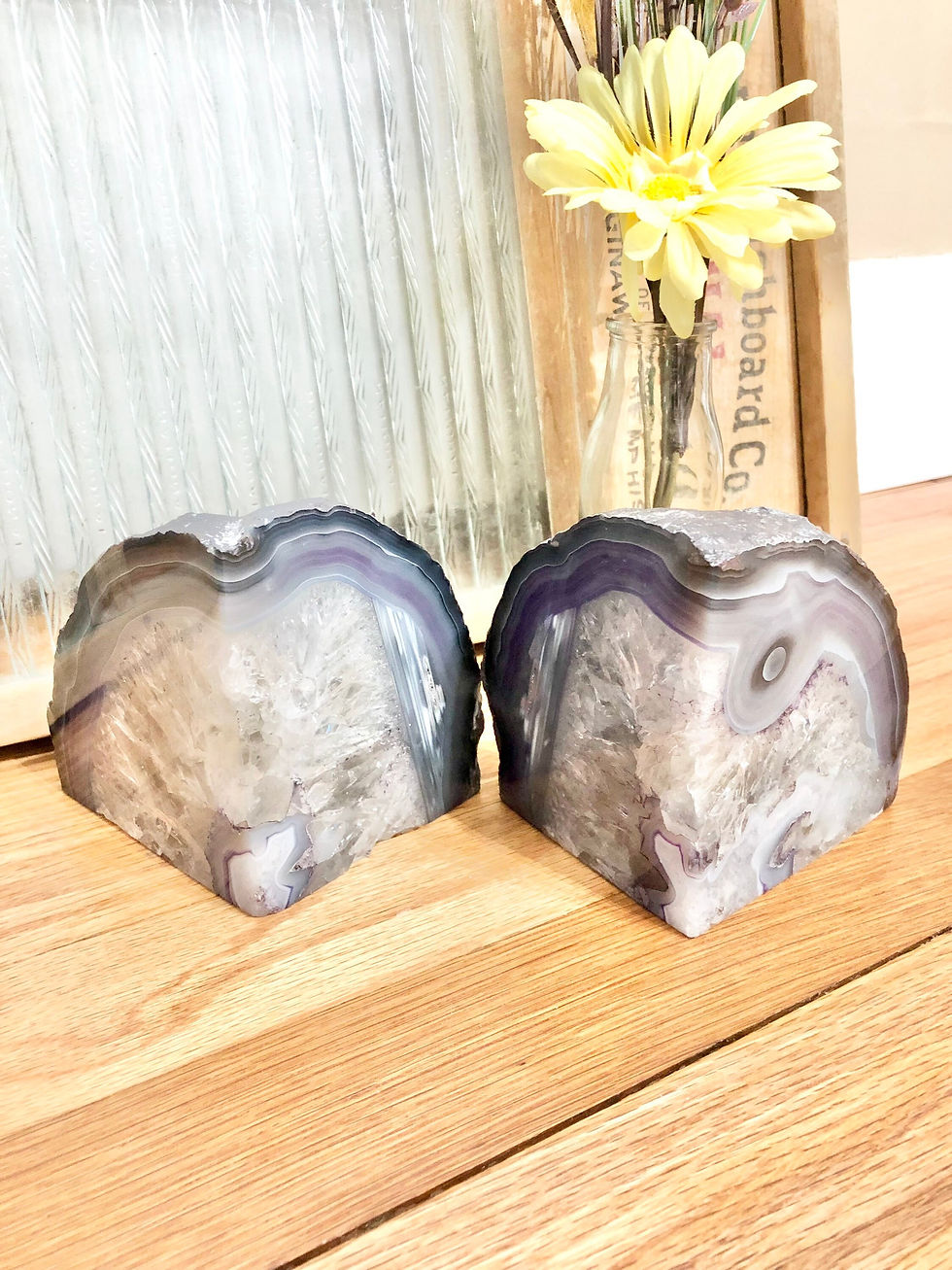 Thumbnail: Vintage Set of BEAUTIFUL Large Agate Geode Bookends / Solid Agate Geode Bookends