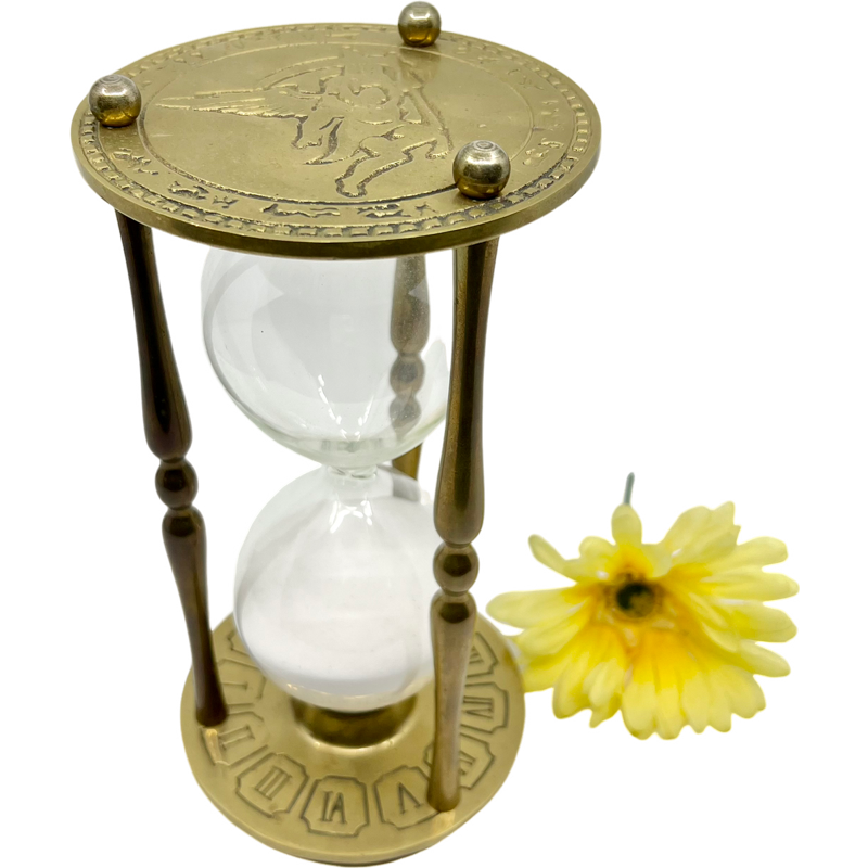 Thumbnail: Vintage Hourglass / Collectible Zodiac Hourglass in Brass and Glass