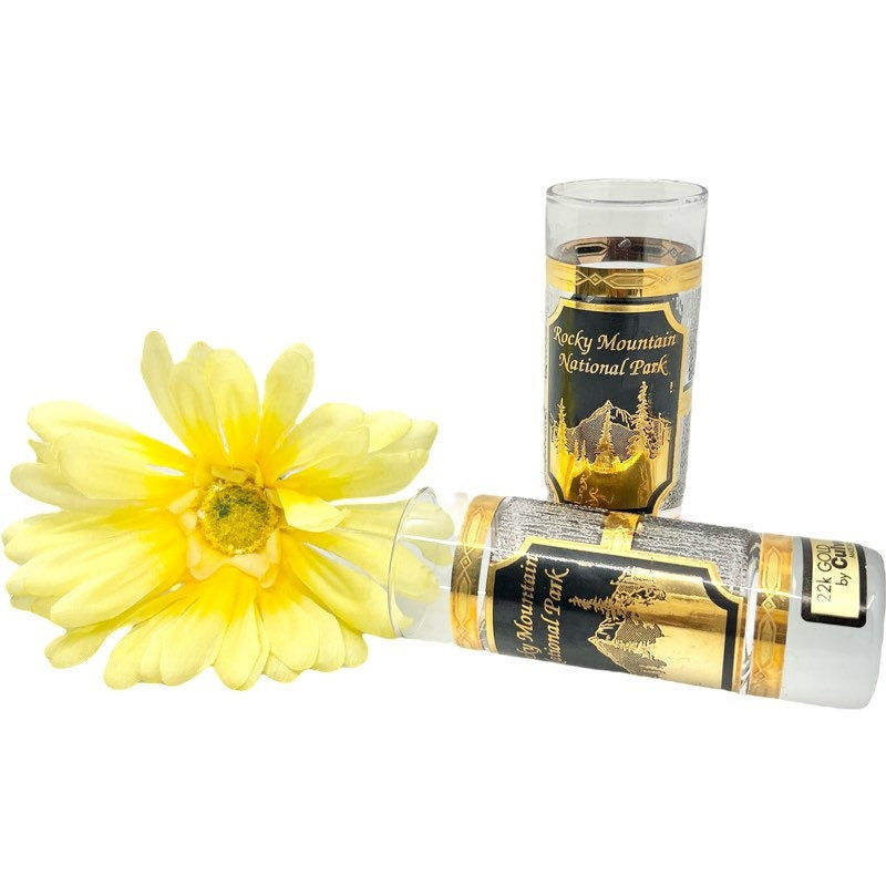 Thumbnail: Vintage SET of 2 Culver LTD. Rocky Mountain National Park 22K Gold Shot Glasses