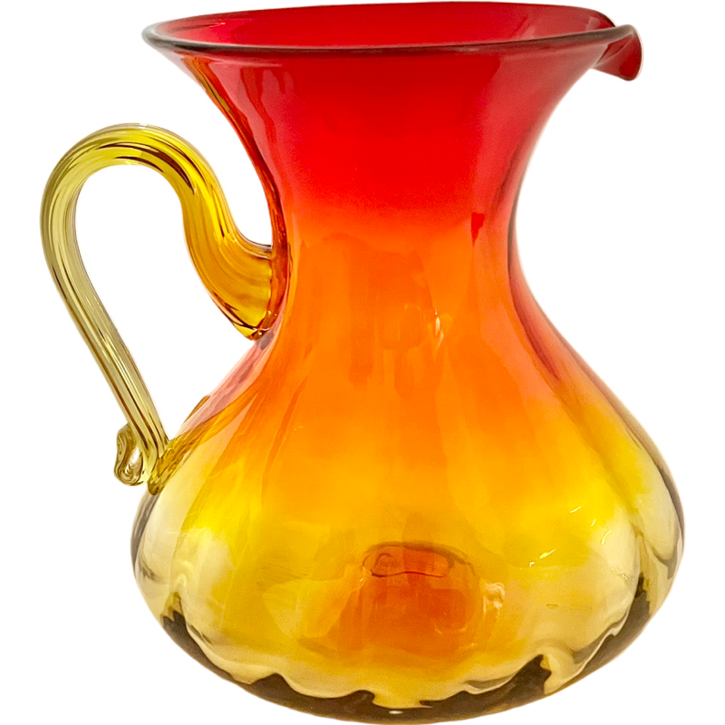 Thumbnail: Vintage Blenko Large Red Tangerine Amberina Pitcher