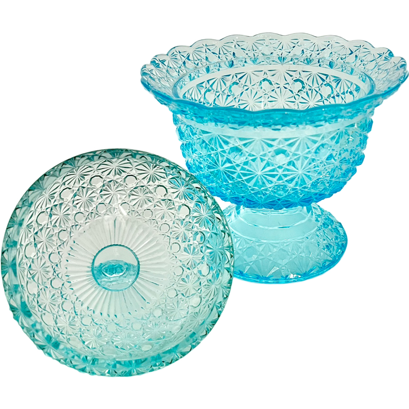 Thumbnail: Vintage Fenton/ L.G. Wright Aqua Daisy and Button Lidded Candy Dish
