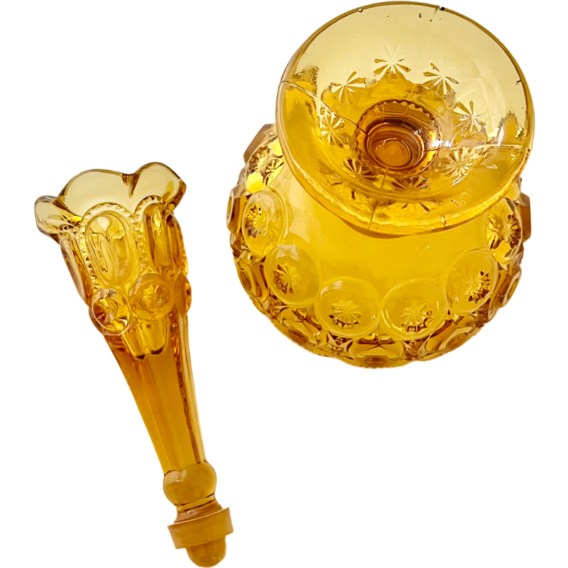 Thumbnail: Vintage Epergne L.E. Smith "Moon and Stars" Single Horn Amber Epergne
