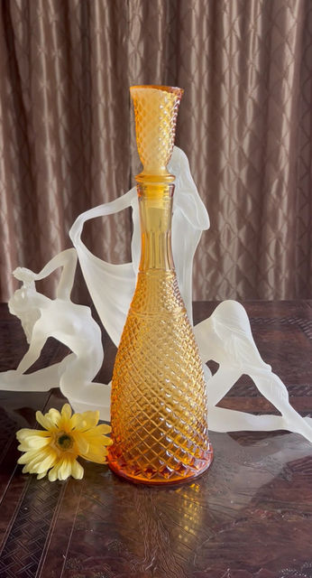 Thumbnail: Vintage Empoli/Genie Bottle / Amber Diamond Point Empoli Bottle / 1960's Empoli