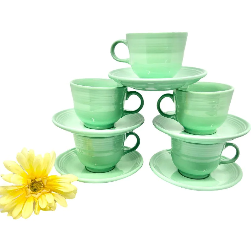 Thumbnail: Vintage Fiesta Sea Mist 10 Piece Coffee/Tea Set for 5 / Post 86 Fiesta Sea Mist