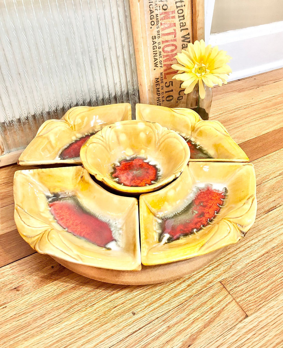 Thumbnail: RARE Vintage 1970’s California Pottery Ceramic Lazy Susan Party Serving Set