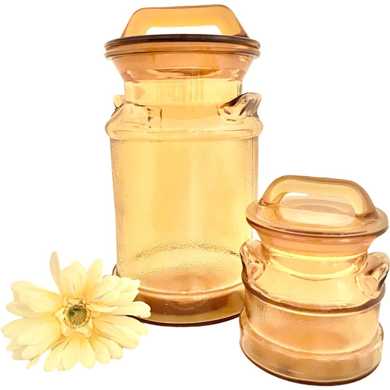 Thumbnail: RARE Vintage L E Smith Amber Depression Glass Milk Jug Style Canisters Set of 2