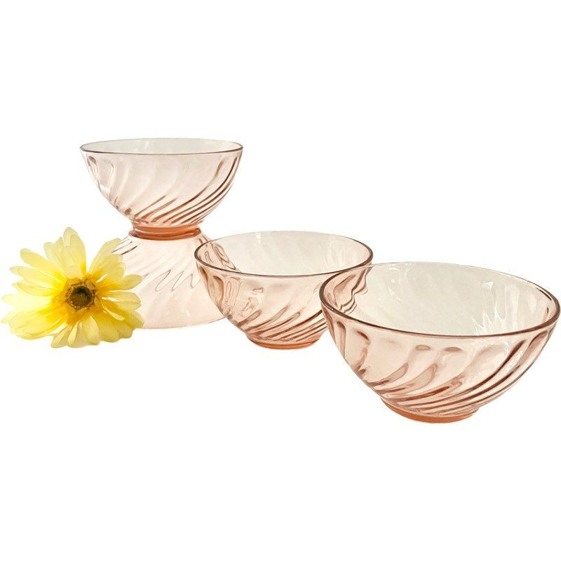 Thumbnail: Vintage SET of 4 Arcoroc Rosaline Pink "Swirl" Arcoroc Bowls / Cristal D'Arques