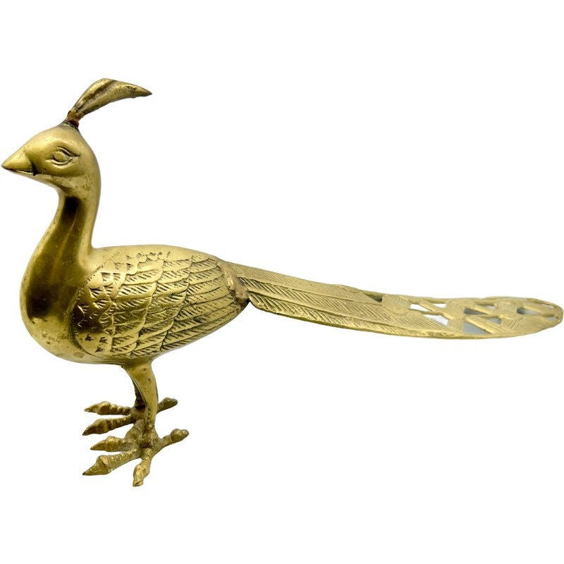Thumbnail: Vintage Solid Brass Peacocks / SET of 2 Mid-Century Brass Peacock Statues / 1960