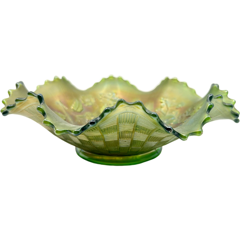 Thumbnail: Antique Northwood "Good Luck" Bowl / Collectible Northwood Green Carnival Glass