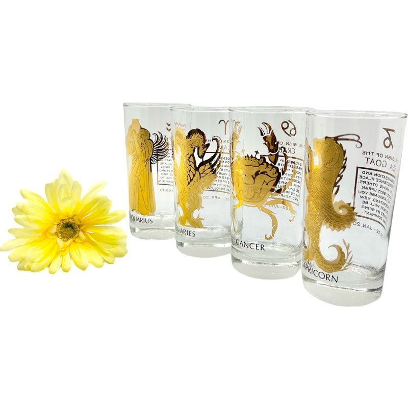 Thumbnail: Vintage Anchor Hocking Zodiac Glasses / SET of 8 Collectible Anchor Hocking