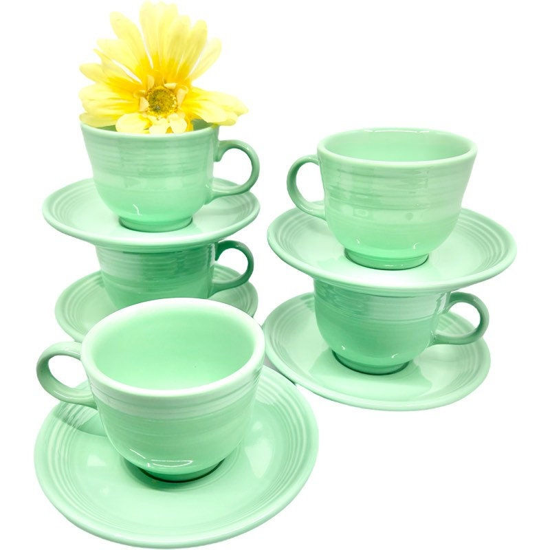 Thumbnail: Vintage Fiesta Sea Mist 10 Piece Coffee/Tea Set for 5 / Post 86 Fiesta Sea Mist