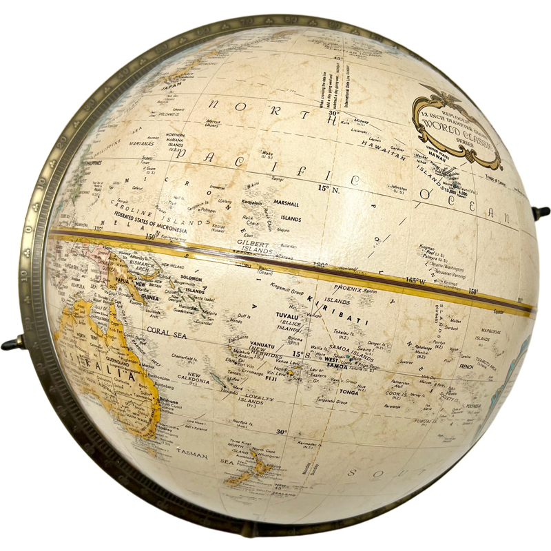 Thumbnail: Vintage Large Wooden Globe / Mid-Century Wooden Globe with Brass Meridian