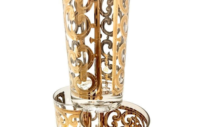 Thumbnail: Vintage Highball Glasses / Georges Briard Signed 22-Karat Gold Spanish Scroll Gl