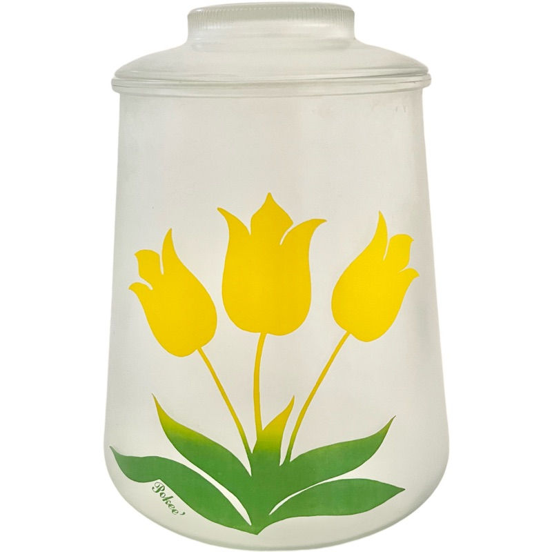 Thumbnail: Vintage Bartlett Collins Pokee Yellow Tulip Frosted Glass Cookie Jar/Canister