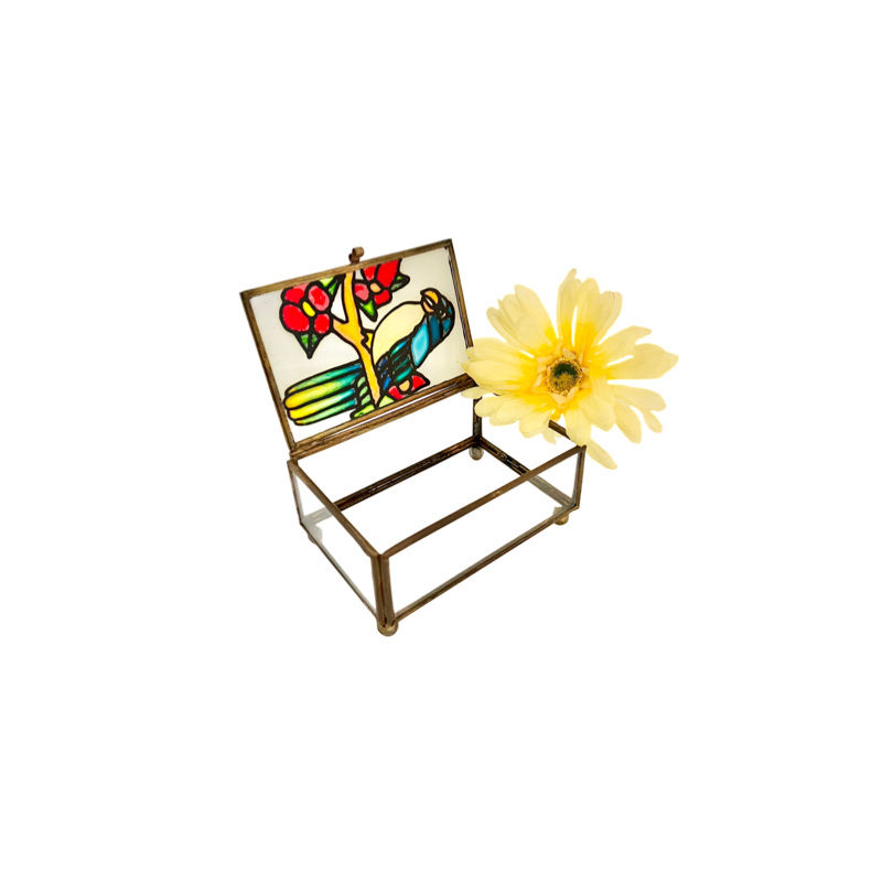 Thumbnail: Vintage Parrot Jewelry Box / Stained Glass Parrot Jewelry Box