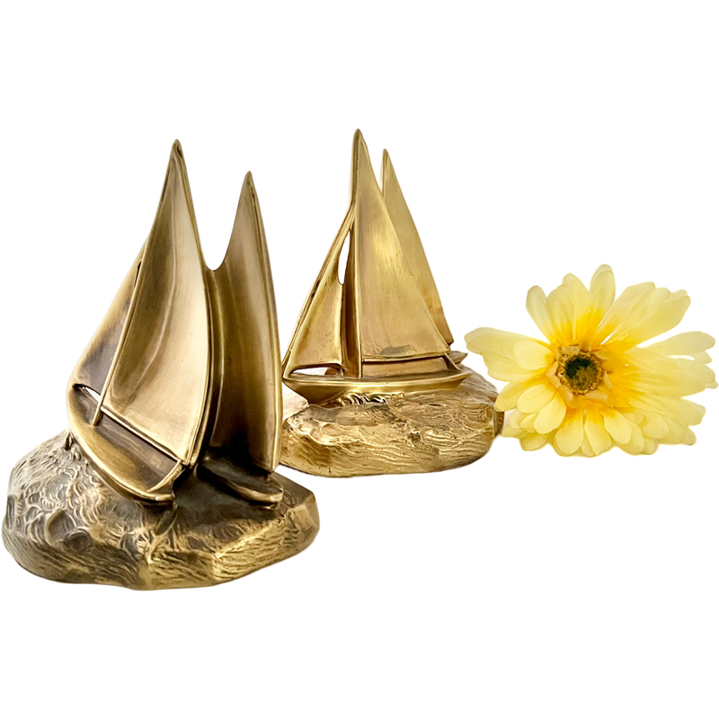 Thumbnail: Vintage Pair of Solid Brass PM Craftsman Sailboat Bookends/Mid-Century Bookends