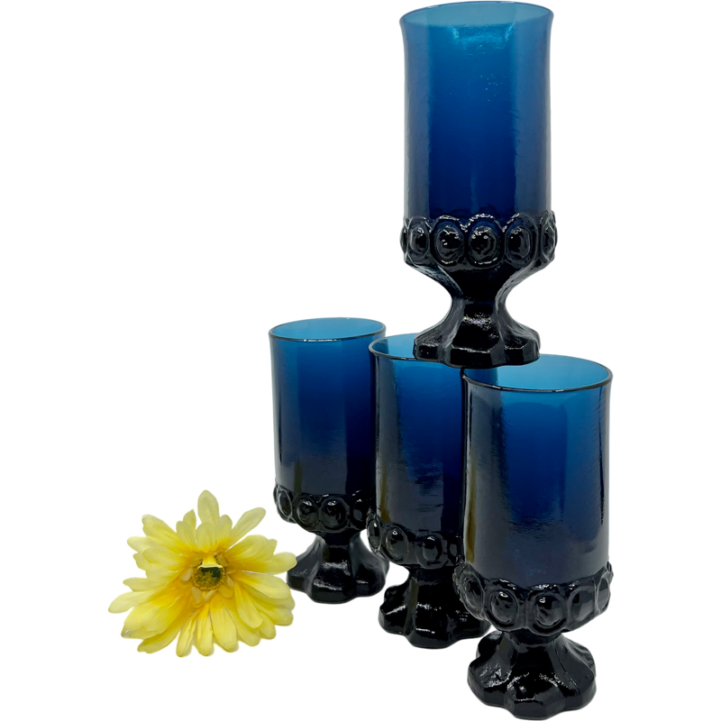 Thumbnail: RARE Vintage Tiffin Franciscan Madeira Blue Set of 4 Footed 10 Ounce Glasses