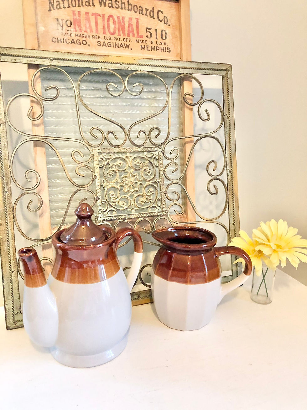 Thumbnail: Vintage Mid-Century Ceramic Stoneware SET of 2 Coffee Pots/Tea Pots / MCM Stonew