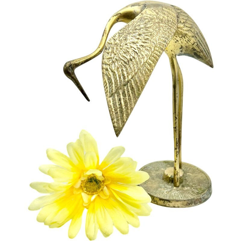 Thumbnail: Vintage Solid Brass Crane Figurine/Statue / 1960’s Solid Brass Crane by Leonard 